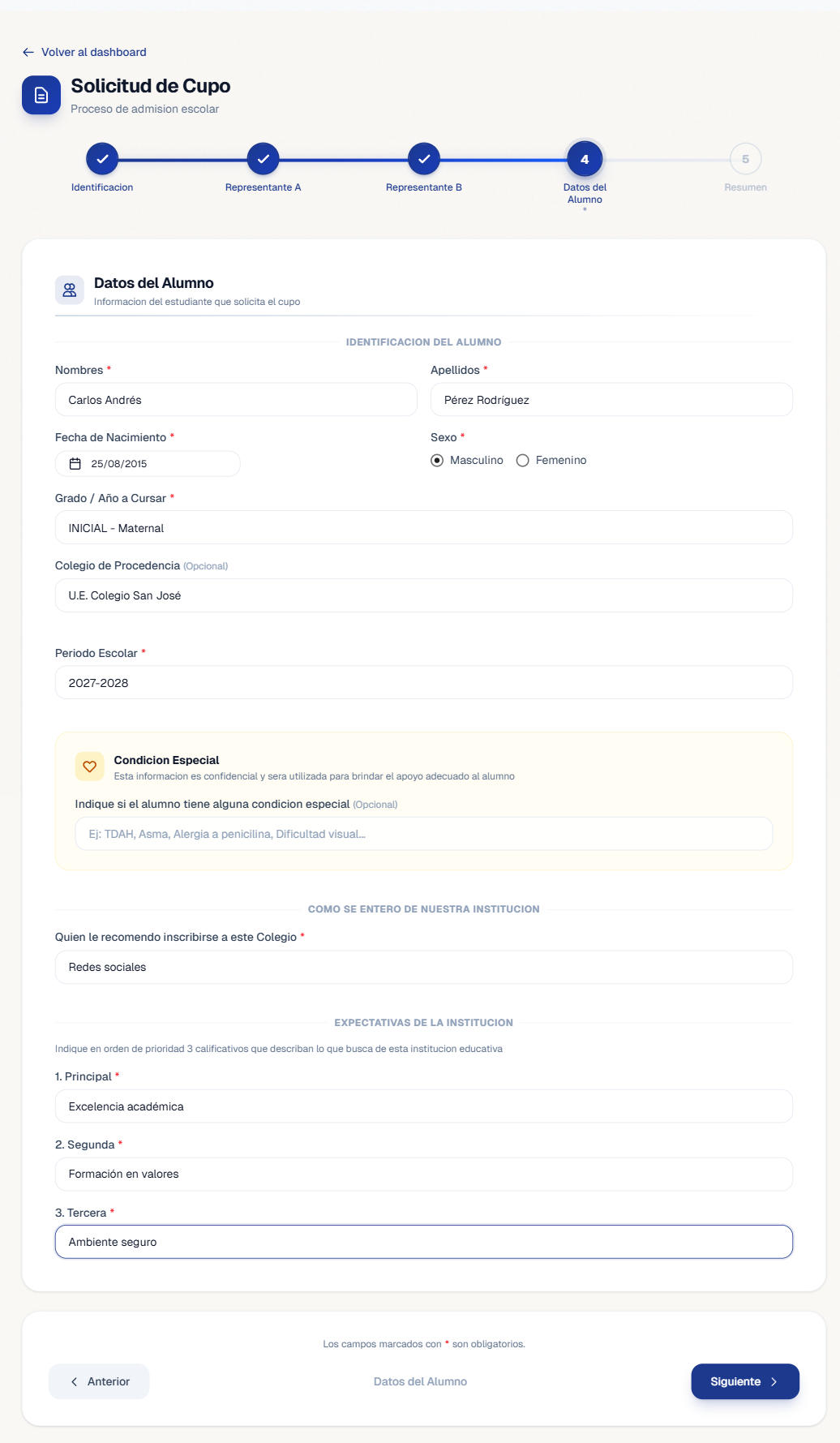 Datos del estudiante - Paso 3